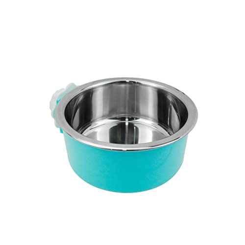 Savagrow Blaue Hängebox Haustier Welpe Futter- und Wassernäpfe 2-in-1 Kunststoffnapf & Edelstahlnapf für Haustier Katze Hund Vogel von Savagrow