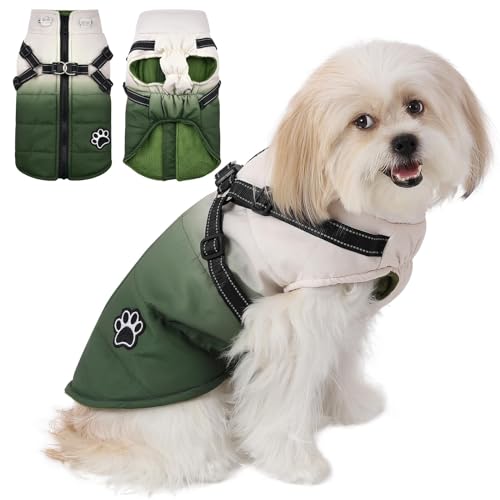 Savlot Hundemantel mit Geschirr - Winter Fleece Hundejacke Wasserdicht mit Reißverschluss für Welpen und Kleine Hunde (M, Grün) von Savlot