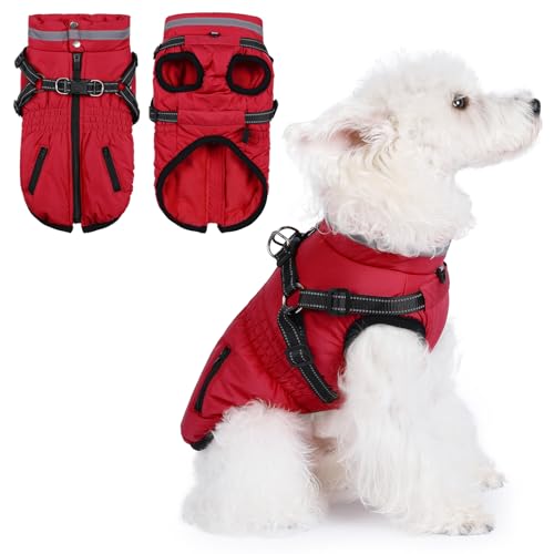Savlot Hundemantel mit Geschirr wasserdichte Hundejacke, Gepolsterte Hundeweste Reflektierende Hundekleidung mit Reißverschluss von Savlot