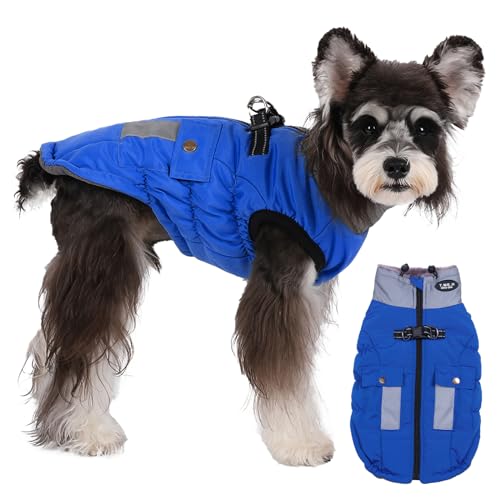 Savlot Warmer Hunde-Wintermantel Jacke für kaltes Wetter Winddicht Reflektierend Rollkragen-Hundeweste mit D-Ring für Leine Hundejacke Haustierbekleidung (L, Blau) von Savlot