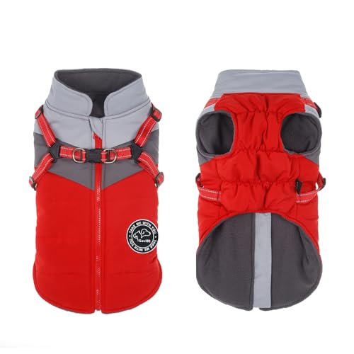 Savlot Wasserdicht Hundemantel Kaltes Wetter Winter Warme Jacke für Kleine Mittlere Große Hunde Hundepullover mit Fleece Gefütterte Reflektierend Welpen Winterweste Hundegeschirr Welpenjacke XL von Savlot