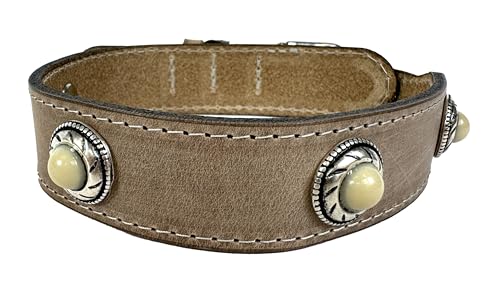 Sazzz Halsband für Hund Boho Treasure Stone Vintage Leder beige von Sazzz