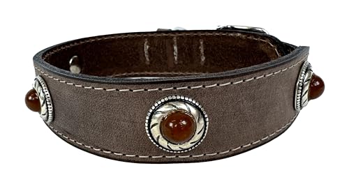 Sazzz Halsband voor Hond Boho Treasure Stone Vintage leer Bruin 32-39x3 cm von Sazzz