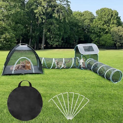 Sbayool 4 in 1 Katzentunnel im Freien, Katzenspielzeug mit Katzenzelt Outdoor und Quadratischen Katzenhäusern und Katzentunnel, Outdoor- Katzengehege Geeignet für Katzen, Kaninchen, Welpen, Frettchen von Sbayool