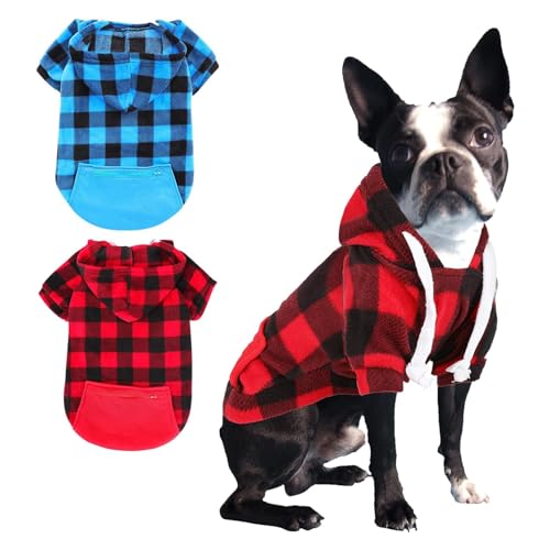 Sbayool Modisch Mittlere Hund Kapuzenpullis Set, 2 Stück Karomuster Hundebekleidung Mit Reißverschlusstasche, Rot Und Blau Hunde Hoodie for Große and Mittlere Hunde, 2XL Sbayool Modisch Mittlere Hund Kapuzenpullis Set, 2 Stück Karomuster Hundebekleidung Mit Reißverschlusstasche, Rot Und Blau Hunde Hoodie for Große and Mittlere Hunde, 2XL von Sbayool