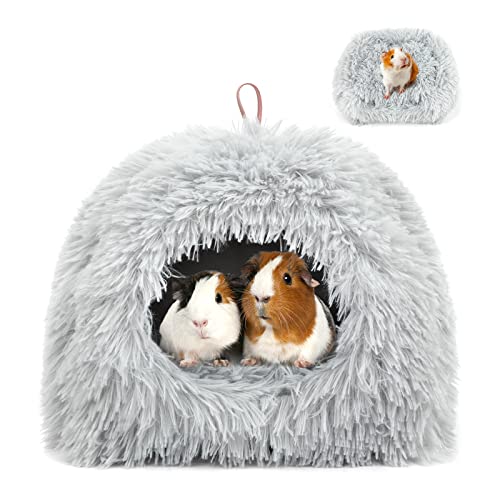 Sbayool Warmes Meerschweinchenbett, gemütliches Plüsch-Meerschweinchenversteck mit beweglichem Pad, Meerschweinchenversteck für Igel, Chinchillas und andere Kleintiere, 28 x 28 x 22 cm, Grau von Sbayool