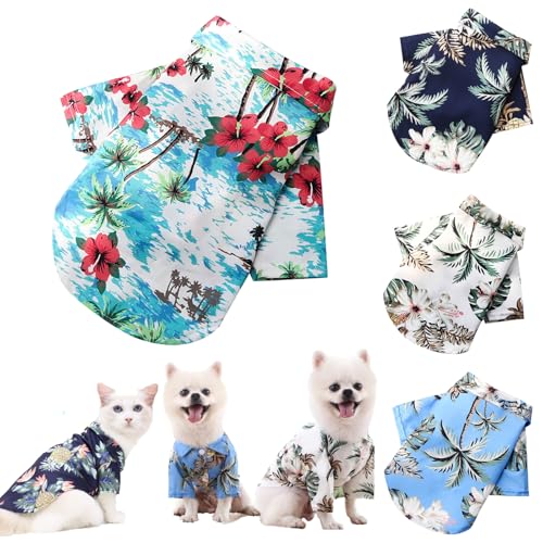 Hawaii-Stil Hunde Katzen Kleidung Haustiere Sommershirts,Atmungsaktive T-Shirts T-Shirts,Weich Dehnbar Hautfreundliche Bekleidung,Bluse Blumenmuster Kokosnussbaum-Print für Welpen (Green, XXL) von Sbyhbhyds