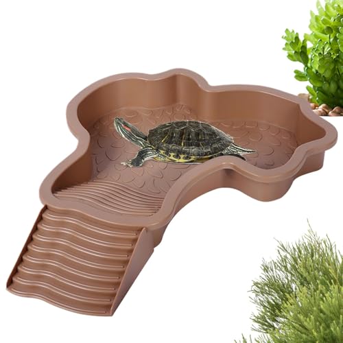 Sbyhbhyds Reptilien Badebecken Schildkröten Futternapf Teller, extragroß Wassertopf mit Rampe Lebensraum für Schildkröten, Landschafts Aquarium Ornament für Geckos, bärtiges (Brown) von Sbyhbhyds