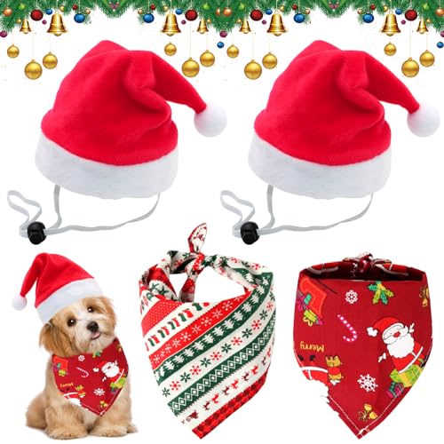 Scettar 2 Stücke Weihnachten Haustier Bandana Schal und 2 Stücke Weihnachtsmütze,Weihnachten Haustier Kostüm,Hund Halstuch für Kleine Mittelgroße Große Hunde Katzen Scettar 2 Stücke Weihnachten Haustier Bandana Schal und 2 Stücke Weihnachtsmütze,Weihnachten Haustier Kostüm,Hund Halstuch für Kleine Mittelgroße Große Hunde Katzen von Scettar