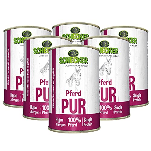 Schecker Nassfutter - 100% Pferd pur - geteidefrei - hypoallergen - echte, Reine Qualitätsware - 6 x 410 g von Schecker