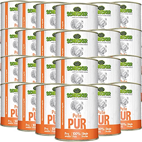 Schecker Nassfutter getreidefrei - 100% Pute PUR - 24 x 820g - hypoallergen - glutenfrei - Hundefutter - sensitiv von Schecker