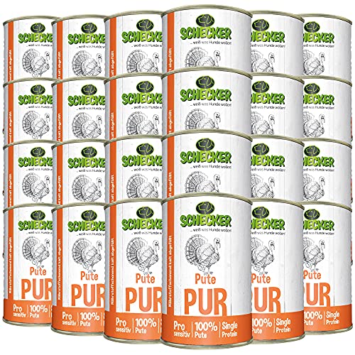 Schecker Nassfutter getreidefrei - 100% Pute PUR - 24 x 410 g - hypoallergen - glutenfrei - Hundefutter - Single Protein von Schecker