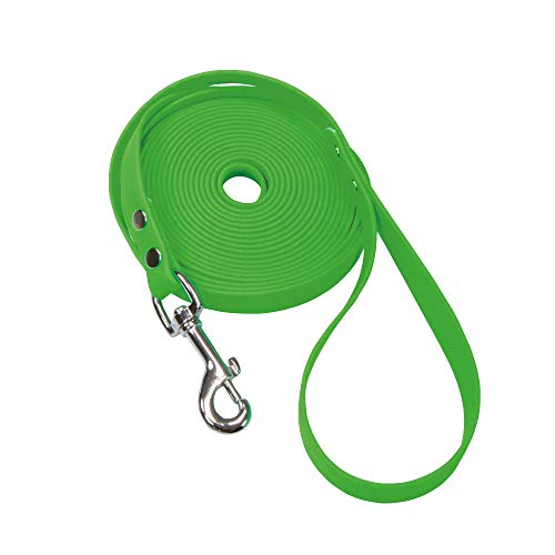 Schecker Biothane Schleppleine grün 5 m / 9 mm Fährtenleine Mantrailing Übungsleine Hundeleine mit Handschlaufe von Schecker
