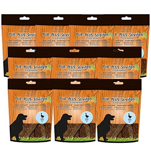 Schecker Hundesnack - PUR Plus 10 x 100g Kaustreifen Gans + Karotte - glutenfrei - getreidefrei von Schecker