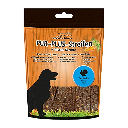 PUR Plus Kaustreifen 1 x 100g Truthahn + Karotte glutenfrei getreidefrei Ohne weitere Zutaten, frei von irgendwelchen Zusätzen ideal für empfindliche Hunde und Allergiker von nur 1 einzigen Tierart von Schecker