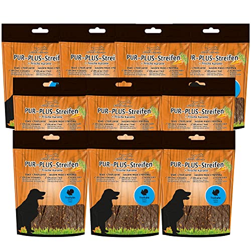 Schecker PUR Plus Kaustreifen Truthahn + Karotte 10x100g - glutenfrei - getreidefrei - ideal für empfindliche Hunde und Allergiker von Schecker