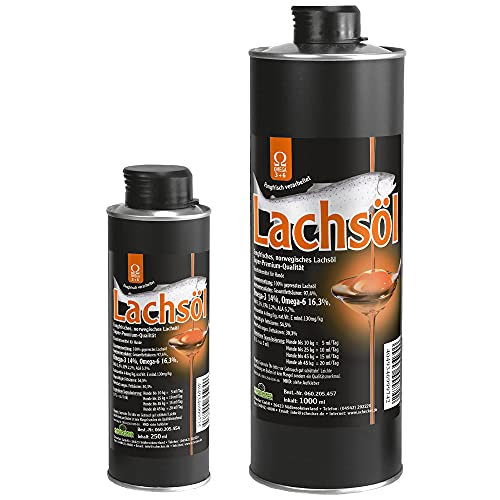 Schecker 100% Lachsöl 250 ml aus fangfrischem Lachs in Premium Qualität - Barf geeignet - 100% lichtgeschützt durch Schwarze Metallflasche von Schecker