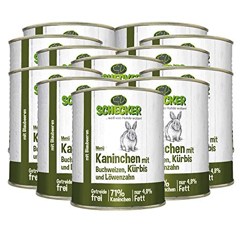 Schecker Nassfutter - Hundemenü mit 71% Kaninchen - Buchweizen - Kürbis - getreidefrei - nur 4,8% Fett - 12 x 820 g Schecker Nassfutter - Hundemenü mit 71% Kaninchen - Buchweizen - Kürbis - getreidefrei - nur 4,8% Fett - 12 x 820 g von Schecker