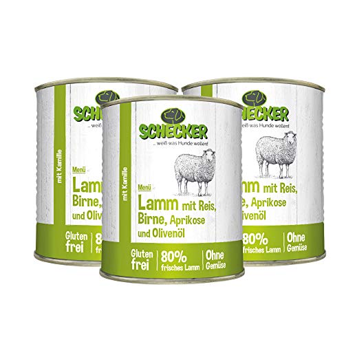 Schecker Nassfutter - Hundemenü - mit 80% Lamm mit Reis - 3 x 820g Kamille - glutenfrei von Schecker