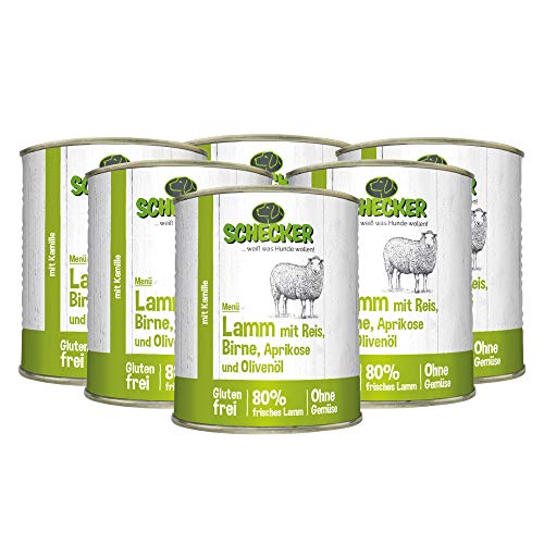 Schecker Nassfutter - Hundemenü - mit 80% Lamm mit Reis - 6 x 820 g Kamille - glutenfrei von Schecker