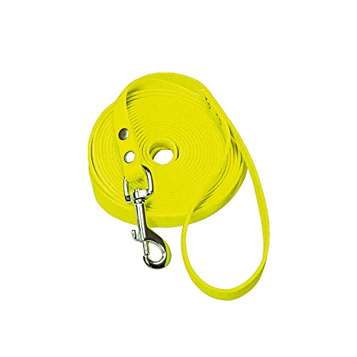 Schecker Biothane® Schleppleine gelb mit Handschlaufe, 10 m / 9 mm Fährtenleine Mantrailing Übungsleine Hundeleine von Schecker