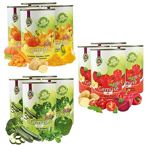 Schecker Nassfutter für Hunde - Gemüse PUR - grün, rot, gelb - 12 x 410g - ohne Zusatzstoffe - veggi - Barf - getreidefrei von Schecker