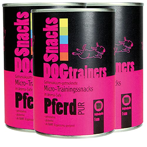 Schecker Hundeleckerli - DOGTRAINERS Pferd PUR - - 3 x 110 g - getreidefrei - glutenfrei - als Barf-Ergänzung geeignet - Micro-Trainingssnacks von Schecker
