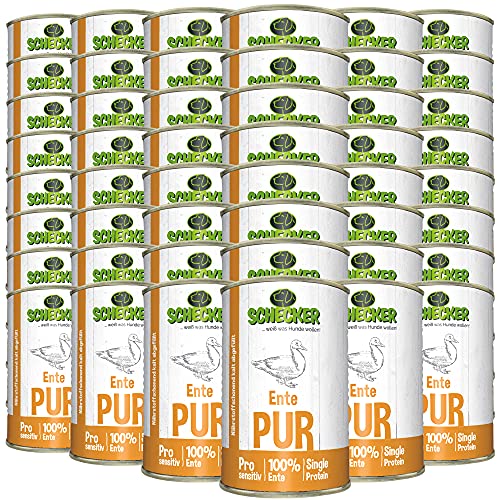 Schecker - 100% Ente PUR - Nassfutter für Hunde - 48 x 410g - getreidefrei - Dosenfutter - Hundefutter von Schecker