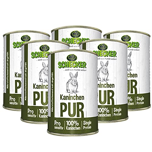 Schecker Nassfutter - Kaninchen PUR - getreidefrei - glutenfrei - 6 x 410 g auch für empfindliche bis sehr empfindliche Hunde von Schecker