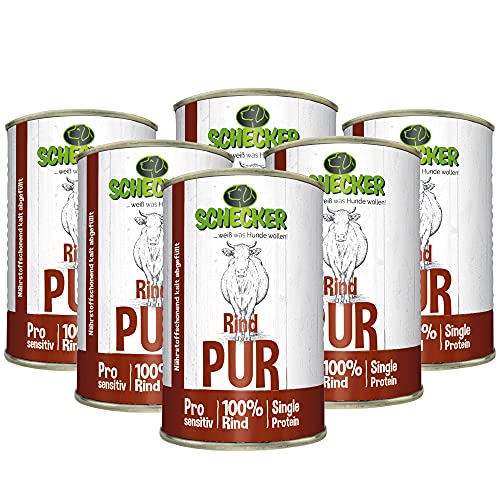 Schecker Nassfutter - 100% Rind PUR - Hundefutter - 6 x 410 g - getreidefrei - glutenfrei - ohne Zusatzstoffe von Schecker