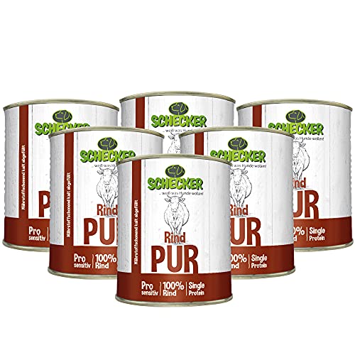 Schecker Nassfutter - 100% Rind PUR - 6 x 820 g - Hundefutter - Menge - getreidefrei - glutenfrei - ohne Zusatzstoffe von Schecker