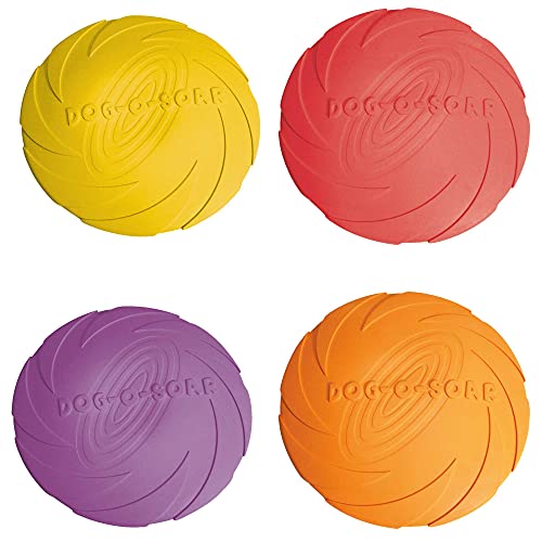 Schecker 4 Stück Flying Fun platzsparende Frisbee aus bissfreundlichem Naturgummi von Schecker