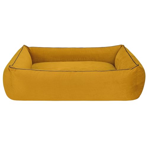 Schecker Hundebett Harlesiel - spezieller Anti-Slip Boden - Bezug waschbar - komfortabel - Senfgelb/Dunkelblau - 105 x 80 cm von Schecker