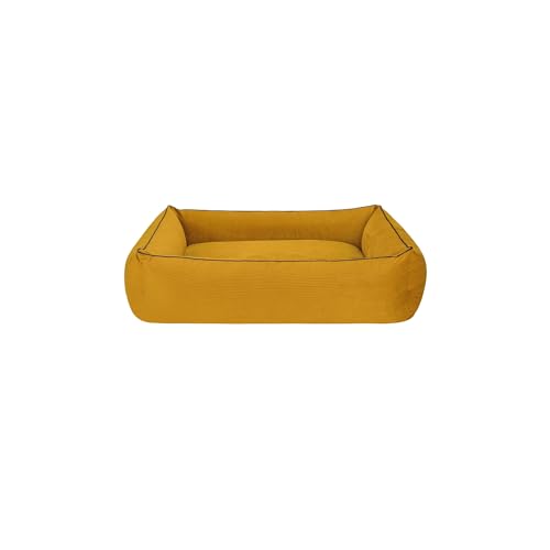 Schecker Hundebett Harlesiel - spezieller Anti-Slip Boden - Bezug waschbar - komfortabel - stilvoll -Senfgelb/Dunkelblau - 75 x 60 cm von Schecker