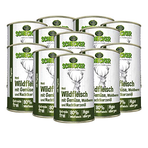 Schecker Nassfutter - Hundemenü Wildfleisch mit Gemüse, Waldbeeren - 12 x 410 g - getreidefrei - hypoallergen - 80% Wildfleisch von Schecker