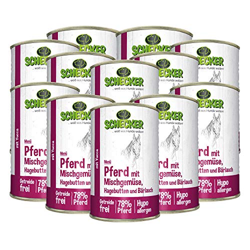 Schecker Nassfutter - Hundemenü - Pferd mit Mischgemüse - 12 x 410 g - 78% Pferd - getreidefrei - hypoallergen Schecker Nassfutter - Hundemenü - Pferd mit Mischgemüse - 12 x 410 g - 78% Pferd - getreidefrei - hypoallergen von Schecker