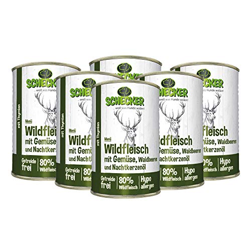 Schecker Nassfutter - Hundemenü Wildfleisch mit Gemüse, Waldbeeren - 6 x 410 g - getreidefrei - hypoallergen - 80% Wildfleisch von Schecker