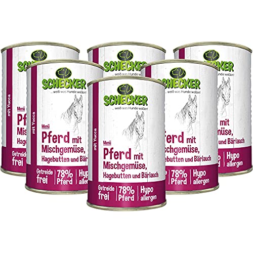 Schecker Nassfutter - Hundemenü - Pferd mit Mischgemüse - 6 x 410 g - 78% Pferd - getreidefrei - hypoallergen von Schecker