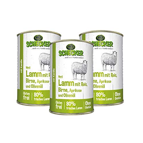 Schecker Nassfutter - Hundemenü - mit 80% Lamm mit Reis - 3 x 410 g Kamille - glutenfrei von Schecker