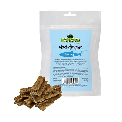 Schecker Hundesnack - Fischfinger Hering - 100g - Dörrfisch aus 99% Fisch und 1% Meeresalgen von Schecker