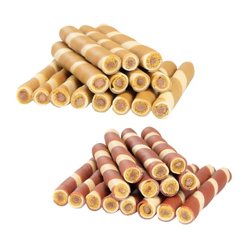 Schecker Kausnack - Gefüllte Ringelröllchen mit Huhn und Ente - 2 x 255 g - Kaustangen. Kausticks, Hundekekse Schecker Kausnack - Gefüllte Ringelröllchen mit Huhn und Ente - 2 x 255 g - Kaustangen. Kausticks, Hundekekse von Schecker