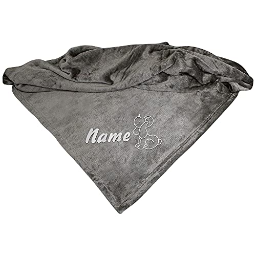 Schecker Mikrofaserdecke Premium - 150 cm x 95 cm - Hund mit Name - Grau von Schecker