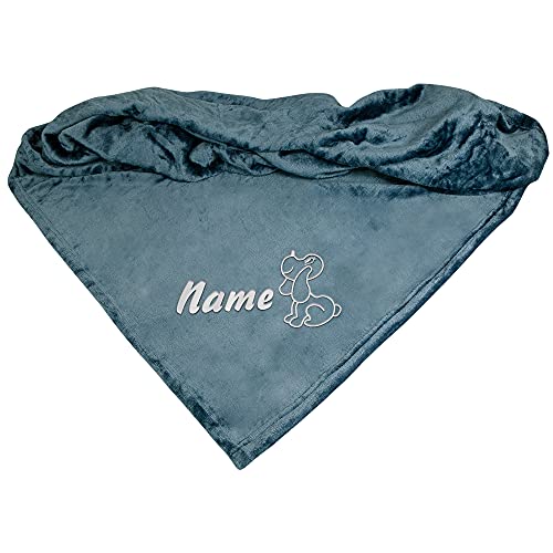 Schecker Mikrofaserdecke Premium 1Stück 150 cm x 95 cm Hund mit Name Marineblau von Schecker