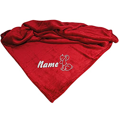 Schecker Mikrofaserdecke Premium 1Stück 150 cm x 95 cm Hund mit Name Rot von Schecker