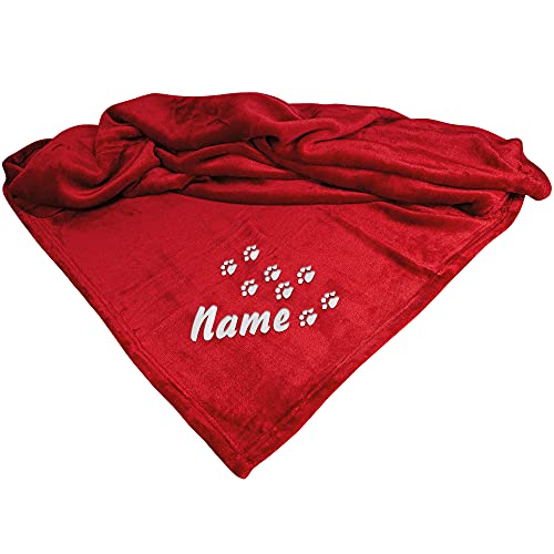 Schecker Mikrofaserdecke Premium 1Stück 150 cm x 95 cm Pfotenspur mit Name Rot Schecker Mikrofaserdecke Premium 1Stück 150 cm x 95 cm Pfotenspur mit Name Rot von Schecker