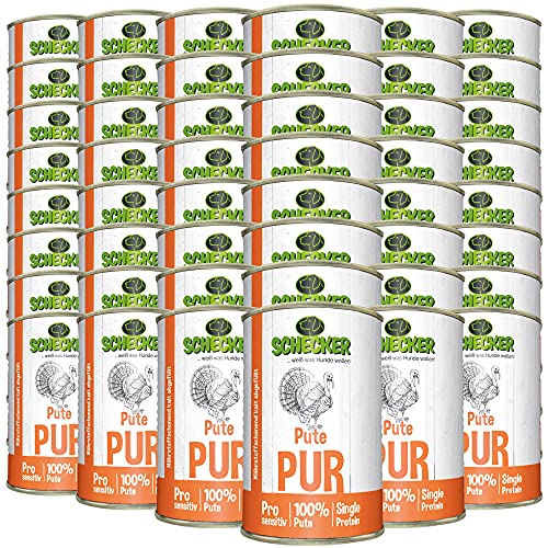 Schecker Nassfutter getreidefrei - 100% Pute PUR - 48 x 410 g - hypoallergen - Hundefutter - sensitiv - Single Protein von Schecker