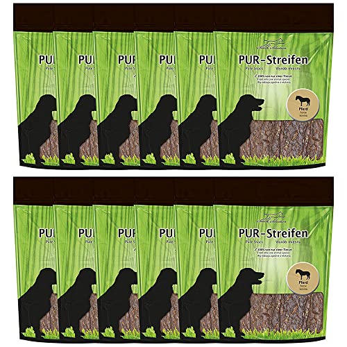 Schecker Dörrfleisch für Hunde - PUR Kaustreifen Pferd - Gluten- und getreidefrei - 100% von nur Einer Tierart - 12x 100g von Schecker