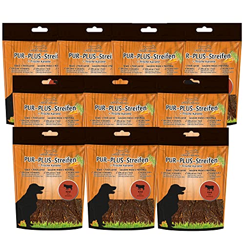 Schecker Dörrfleisch für Hunde - PUR Plus Kaustreifen Rind + Karotte - frei von Zusätzen - 10 x 100 g von Schecker