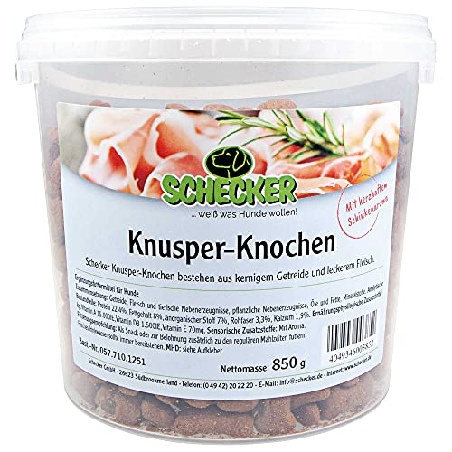 Schecker Hundeleckerli - Knusper - Knochen - im Frischhalte Eimer 850g - mit herzhaftem Schinkenaroma Schecker Hundeleckerli - Knusper - Knochen - im Frischhalte Eimer 850g - mit herzhaftem Schinkenaroma von Schecker