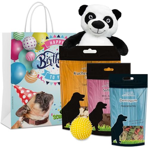 Schecker Überraschungstüte - Geburtstagstüte - 5 tolle Artikel für ihren Hund - Hundeball - Kuscheltier - Leckerli Schecker Überraschungstüte - Geburtstagstüte - 5 tolle Artikel für ihren Hund - Hundeball - Kuscheltier - Leckerli von Schecker